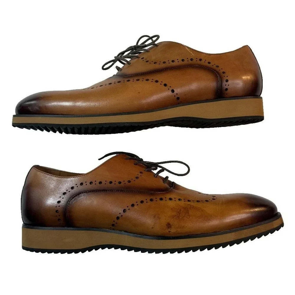 Moretti Brogue Oxford Dress Shoes Mens Size 10 Brown Leather Wingtip Lace Up